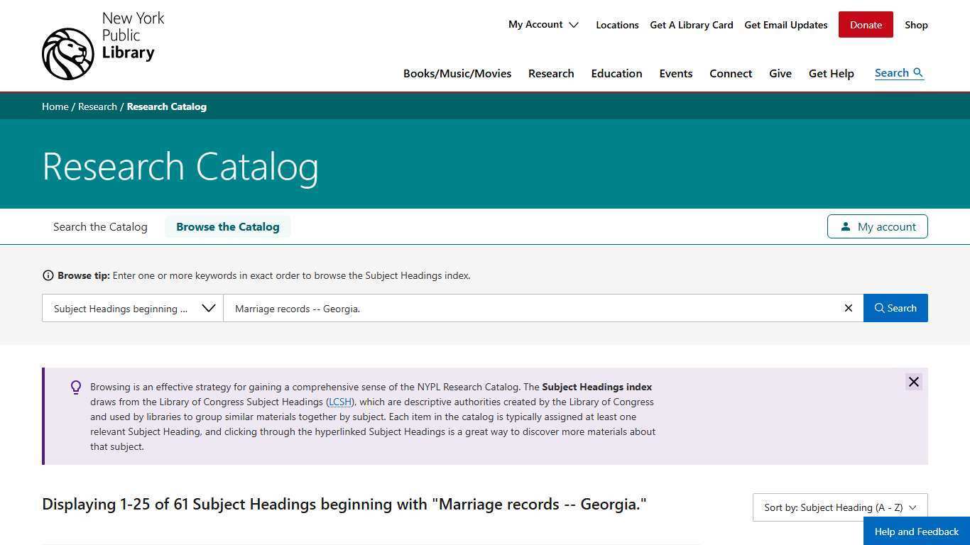 Browse | Research Catalog | NYPL