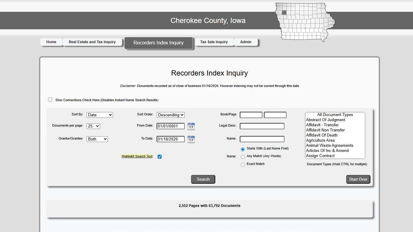 Cherokee County - Recorders Index Inquiry