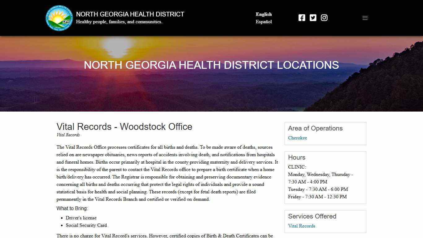 Vital Records - Woodstock Office - North Georgia Health District